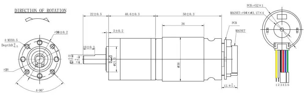 Moteur à engrenages CC brossé 36 mm 12 V 170 tr/min avec encodeur (1:51)