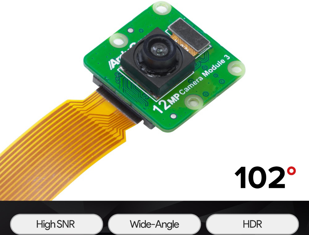ArduCam 12MP IMX708 102° Wide Angle Fixed Focus HDR High SNR Camera for RPi