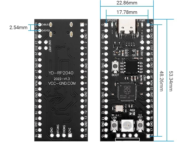 Placa Core RP-2040 4MB de Elecrow Compatible c/ Raspberry Pi Pico/MicroPython