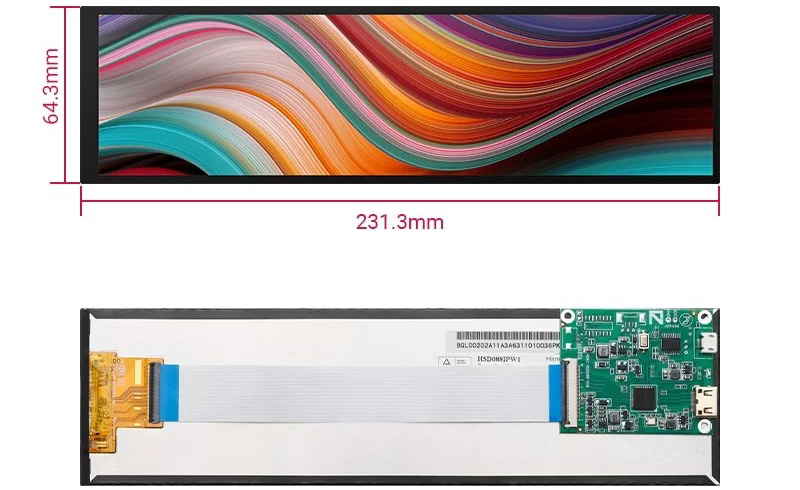 Elecrow Ecran LCD Panneau IPS 1920x480 de 8,8 pouces compatible avec RPi