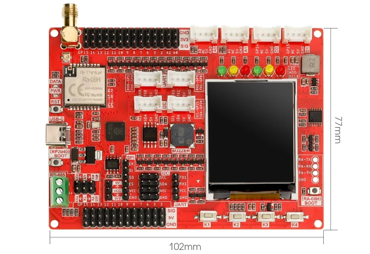 Elecrow RA-08H LoRaWAN Dev Board avec RP2040 et écran LCD 1.8 pouces, longue portée (915 MHz)