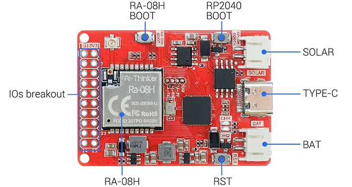 RA-08H LoRaWan Node Board mit RP2040 Controller für große Reichweite (868Mhz)