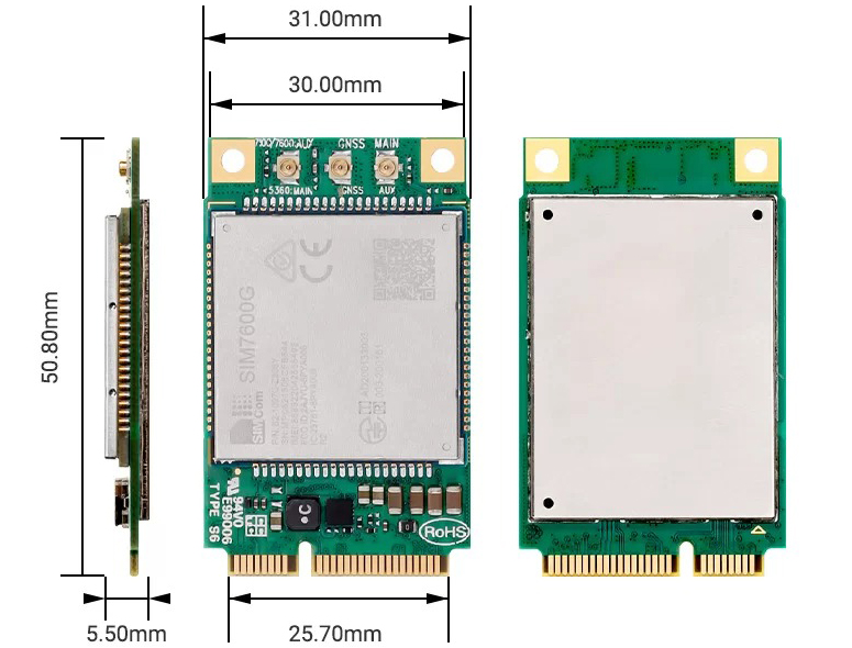 Módulo Inalámbrico IoT de Banda de Frecuencia Global 4G SIM7600G-PCIE, GSM/GPRS/EDGE