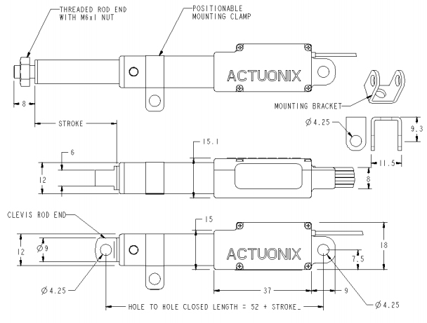 Actuador Lineal L12 de 50mm 210:1 12V Analógico