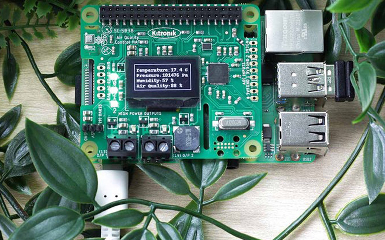 HAT para Control de Calidad del Aire Kitronik para Raspberry Pi c/ Entradas de Sensor y Pantalla OLED