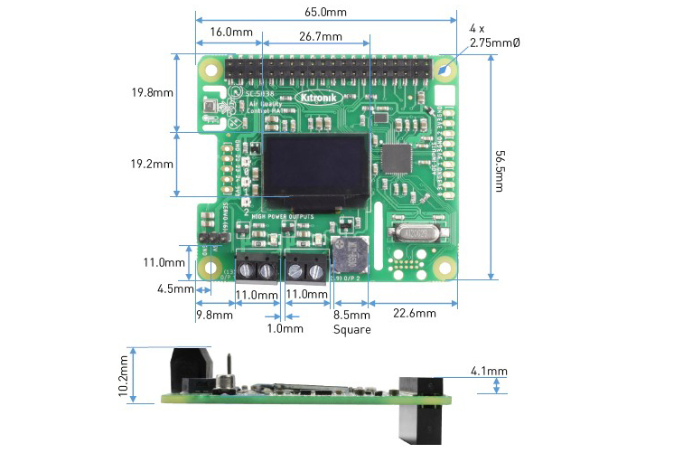 Kitronik Luftqualitätskontroll-HAT für Raspberry Pi mit Sensor-Eingängen & OLED-Bildschirm