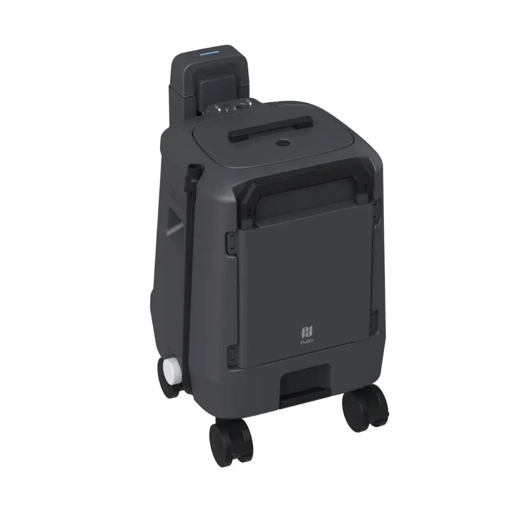 PUDU mobile water station in dark grey, trolley case form on four casters