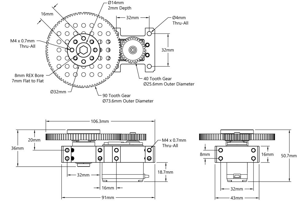 Servoréducteur Stingray-3 (0.51 sec/60°, 20rpm, 1050 oz-in, 600°) (Mode rétroaction)