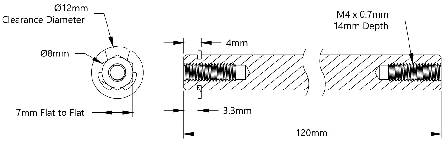REX Stainless Steel 8mm Shaft w/ E-Clip (120mm)