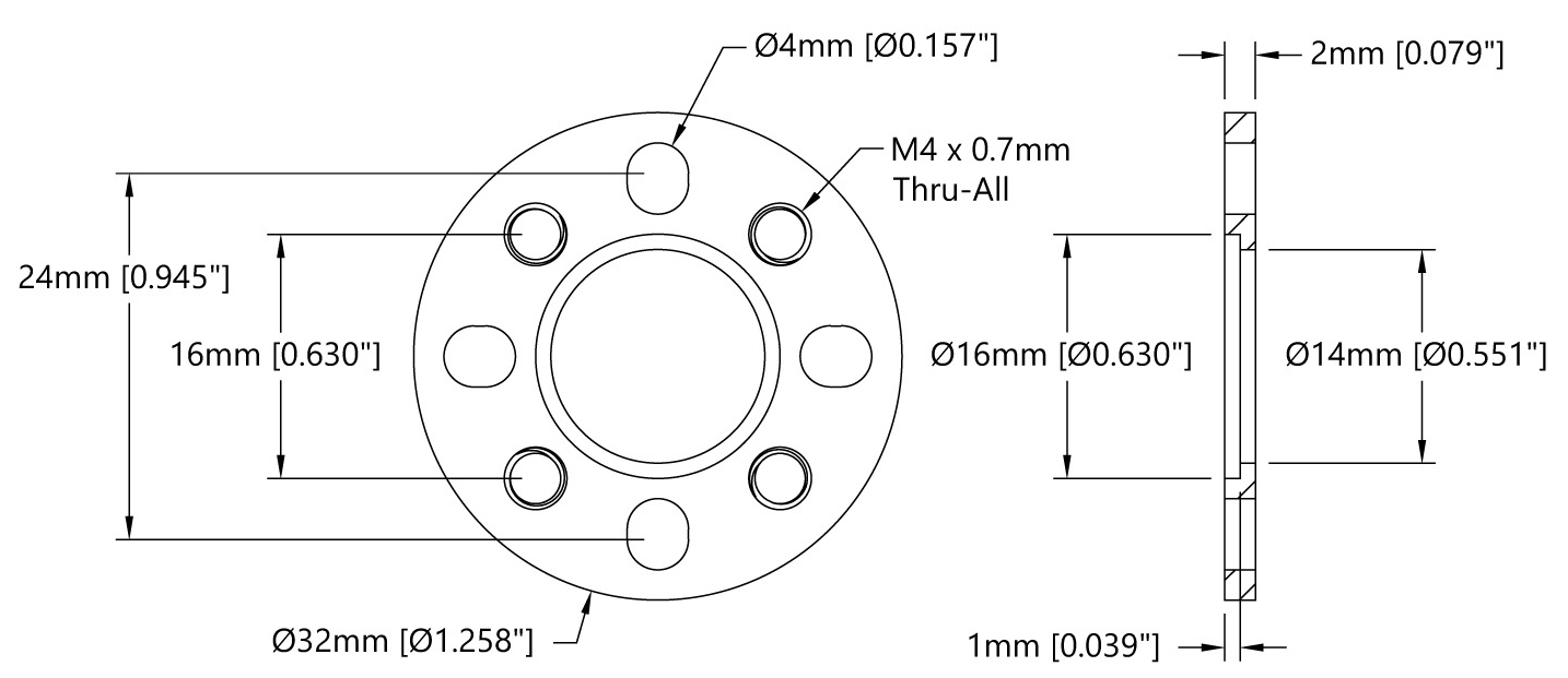 ServoCity 1504 Series 32mm OD Aluminum Pattern Spacer (2mm Length)
