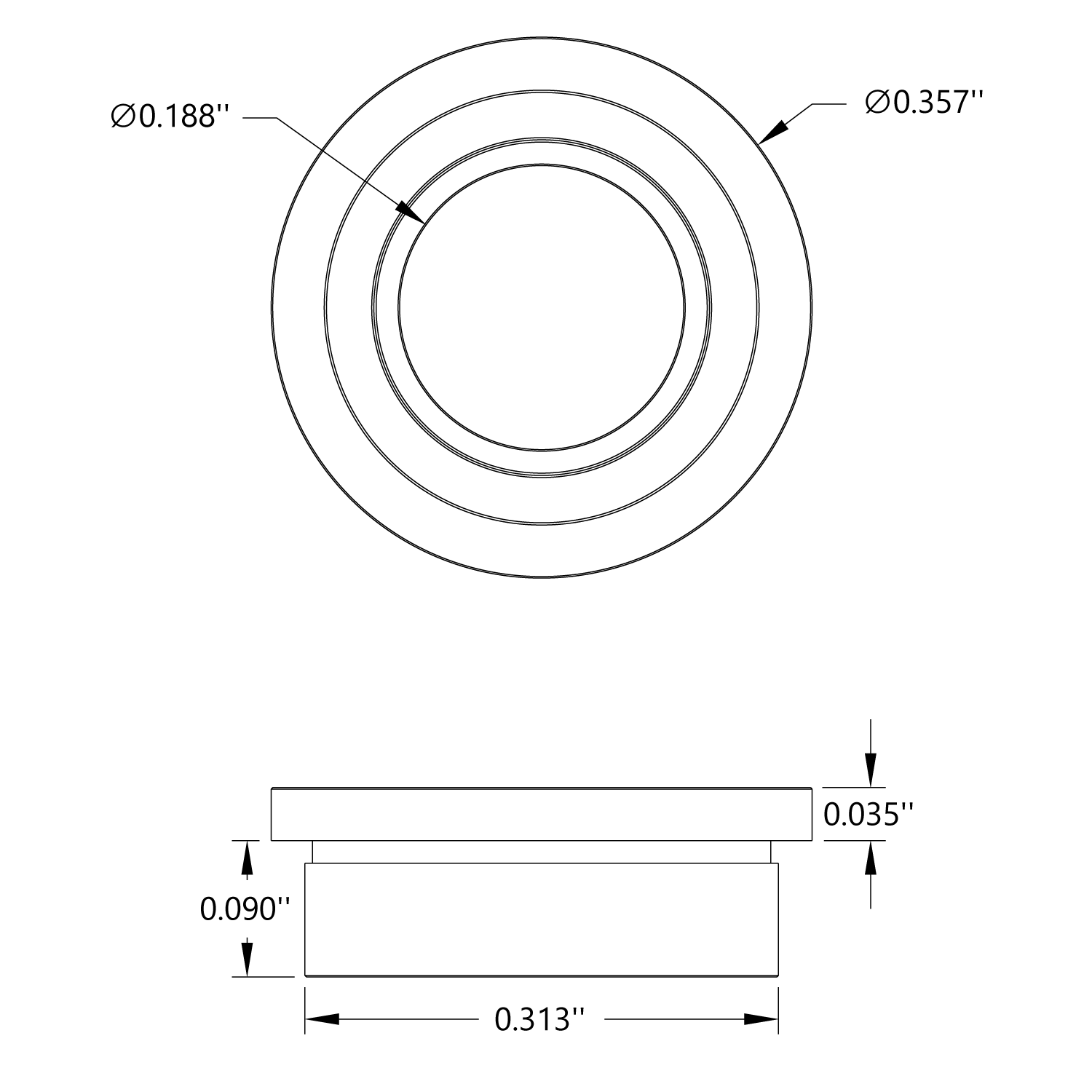 1/4 ID Flanged Ball Bearing (1/2 OD, 3/16 Thickness) - 2 Pack