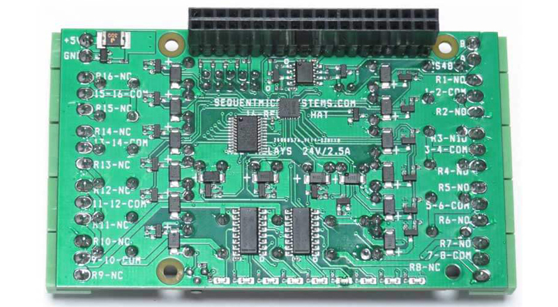 HAT Apilable de 8 Capas c/ 16 Relés 2A/24V para Raspberry Pi de Sequent Microsystems