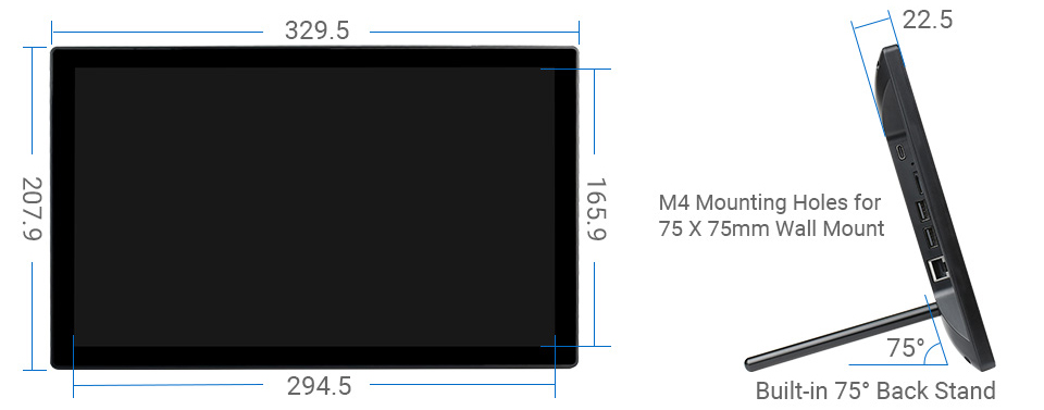 Mini-ordinateur 13,3 pouces alimenté par Raspberry Pi CM4, écran tactile HD (prise US)