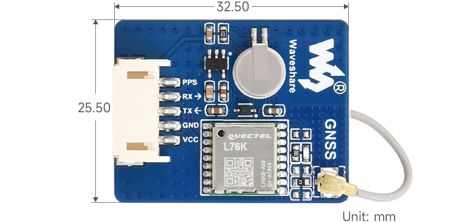Módulo Multi-GNSS L76K Waveshare Compatible c/ GPS, BDS, QZSS