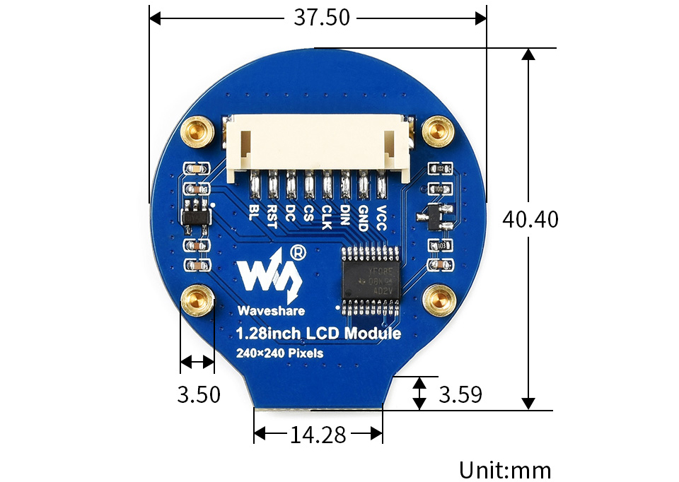 Waveshare 240x240, module d'affichage LCD rond général de 1,28 pouce, 65K RVB