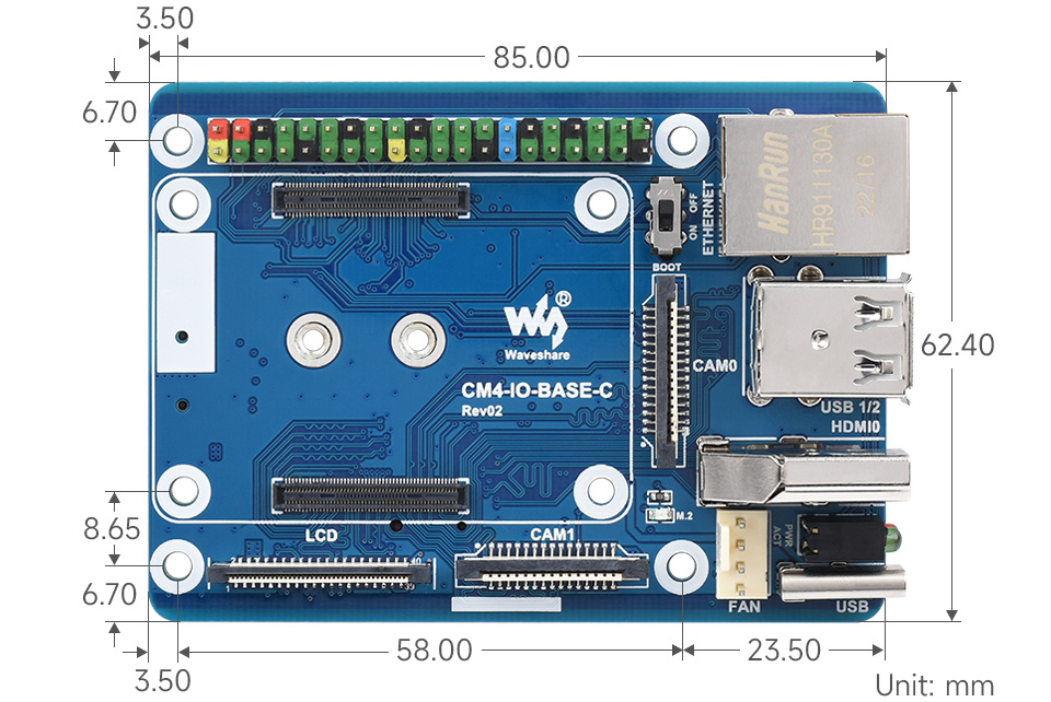 Mini carte de base Waveshare (C) pour module de calcul Raspberry Pi 4