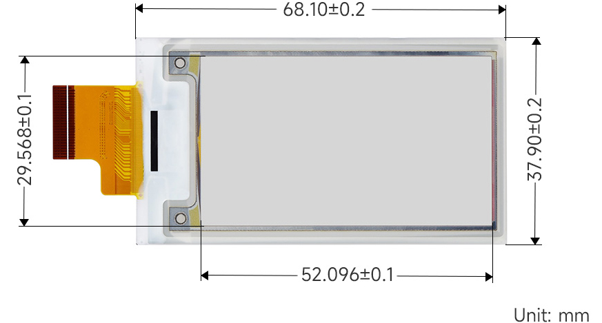 Waveshare 2,36 inch E-Paper (G) Raw-display, 296 x 168, Rood/Geel/Zwart/Wit