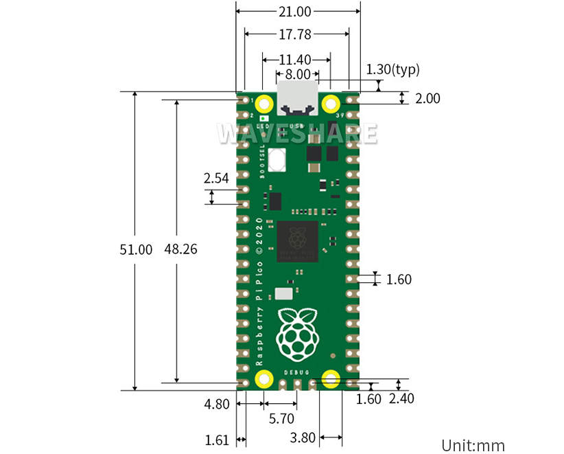 Placa de Microcontrolador Raspberry Pi Pico H, Basada en RP2040