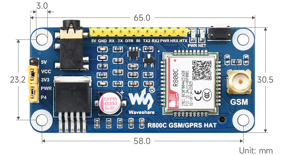 HAT R800C GSM/GPRS para Raspberry Pi de Waveshare