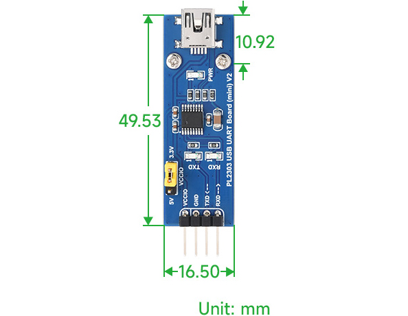 Waveshare PL2303 USB naar UART (TTL) communicatiemodule - mini-USB-connector