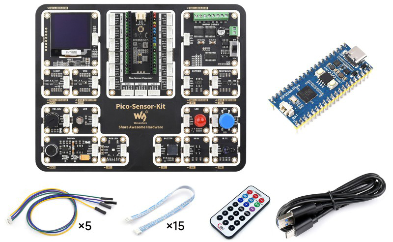 Kit de Sensor de Entrada Raspberry Pi Pico Waveshare c/ Placa de Expansión Pico y 15 Módulos