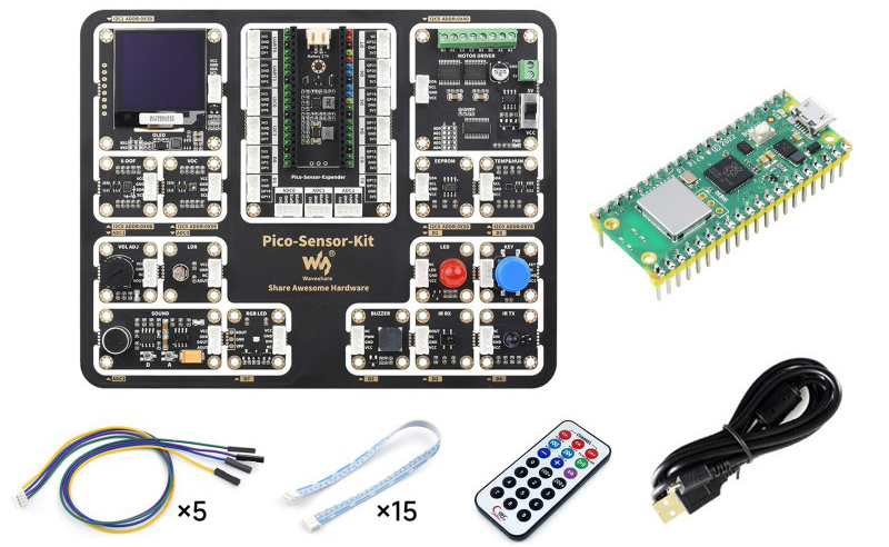 Kit de Sensor para Principiantes c/ Placa de Expansión Pico y 15 Módulos Raspberry Pi Pico