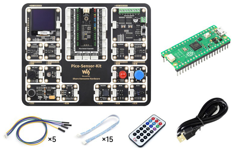 RPi Pico Einstiegs-Sensor-Kit mit Pico H Erweiterungs-Board & 15 Modulen