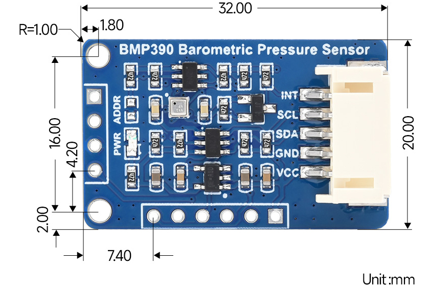 Sensor de Presión Barométrica de Alta Precisión BMP390, Altitud/Temperatura de Waveshare