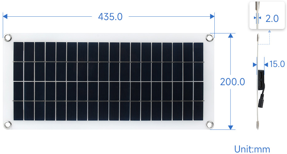 Panel Solar de Silicio Policristalino Semi-Flexible (18V 10W), Soporta Salida de 5V