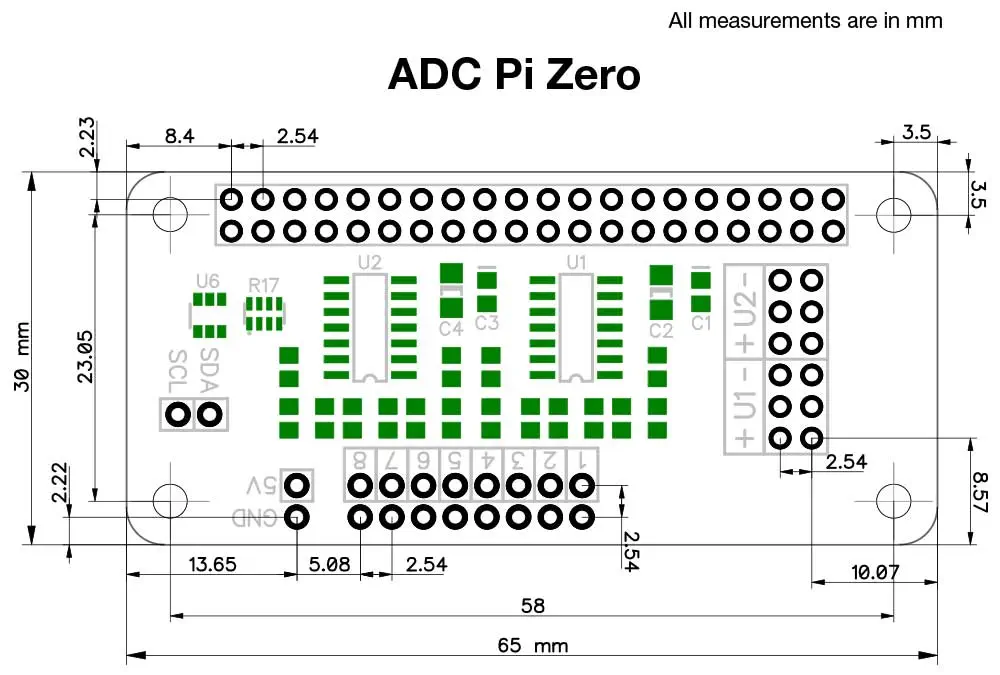 8 チャンネル 17ビット アナログ-デジタル変換器 Raspberry Pi Zero用 - クリックして拡大