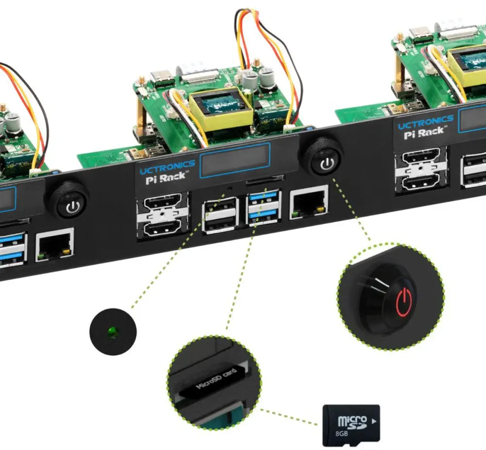 Uctronics Ultimate Rack w/ PoE HAT for RPi 4, 19 inch 1U Rackmount - Click to Enlarge