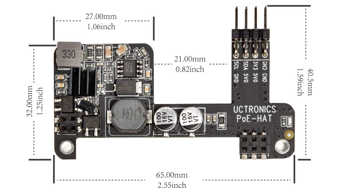 UCTRONICS PoE HAT pour Raspberry Pi 5V 2.5A Mini carte d'extension - Cliquez pour agrandir