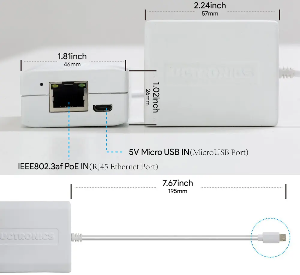 UCTRONICS PoE Adapter to Micro USB (Ethernet+Power) - Click to Enlarge