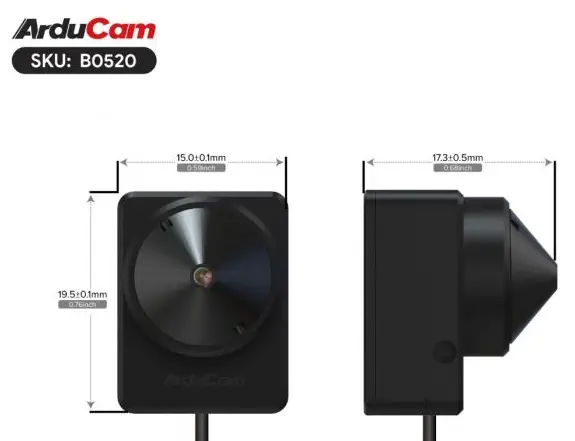 Arducam 2MP Low Light USB Kamera Modul mit M12 Linse - Abmessungen