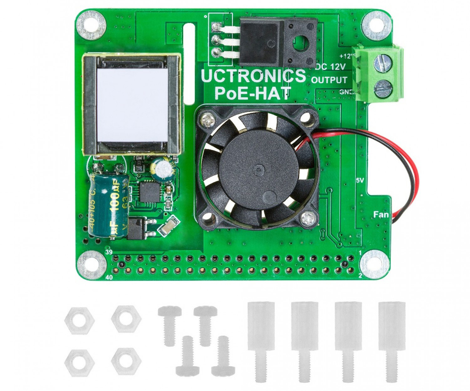 UCTRONICS PoE HAT 5V 3A for Raspberry Pi 4B - Click to Enlarge