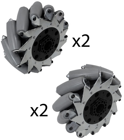 8'' Mecanum MK Nylon Laufradsatz (2x Links, 2x Rechts) - Zum Vergrößern klicken