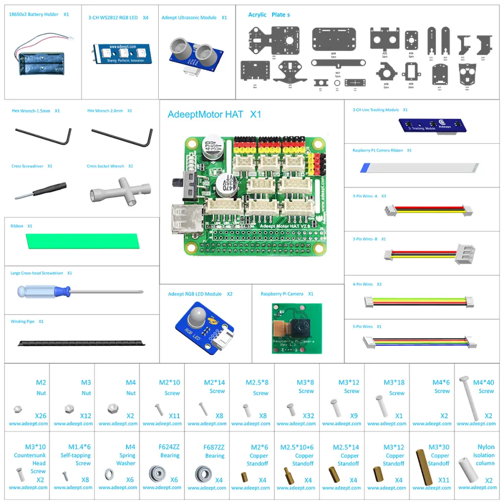 Adeept Kit Voiture Intelligente PiCar-B Mars Rover pour Raspberry Pi - Cliquez pour agrandir