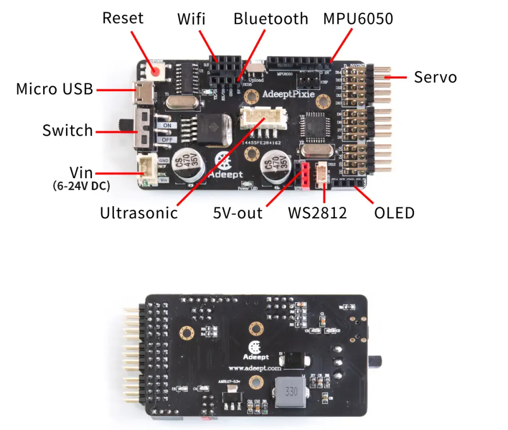 Kit de Araña Cuadrúpeda Robot c/ Microcontrolador Pixie X1 de Adeept - Haga Clic para Ampliar