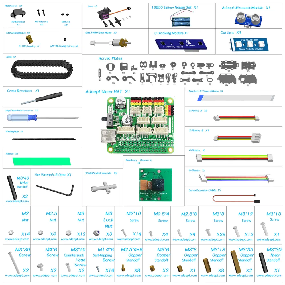 Kit de Auto Inteligente con WiFi RaspTank para Raspberry Pi de Adeept