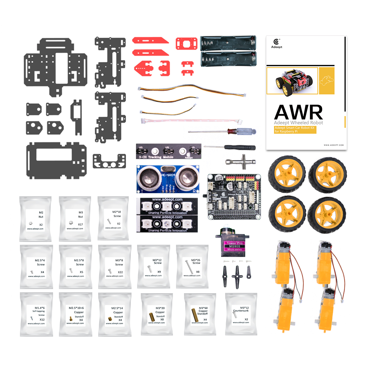 Kit de Auto Inteligente Robot AWR 4WD WiFi para Raspberry Pi de Adeept
