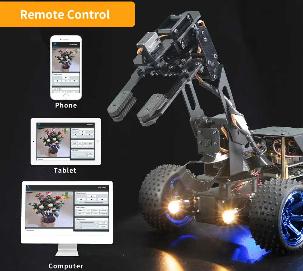 Adeept PiCar 4WD Pro Smart Robot Car 2-in-1 Kit w/ 4-DoF Robotic Arm - Click to Enlarge