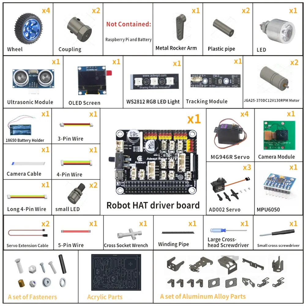 Adeept PiCar 4WD Pro Smart Robot Car 2-in-1 Kit w/ 4-DoF Robotic Arm - Click to Enlarge