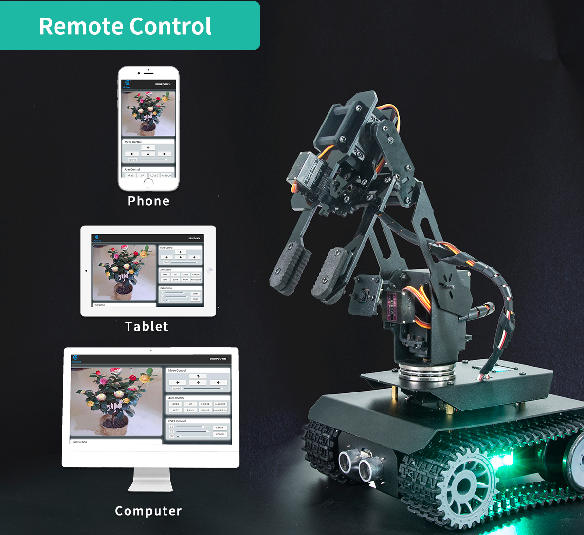  Kit voiture intelligente sans fil Adeept RaspTank Pro Robot pour Raspberry Pi   - Cliquez pour agrandir