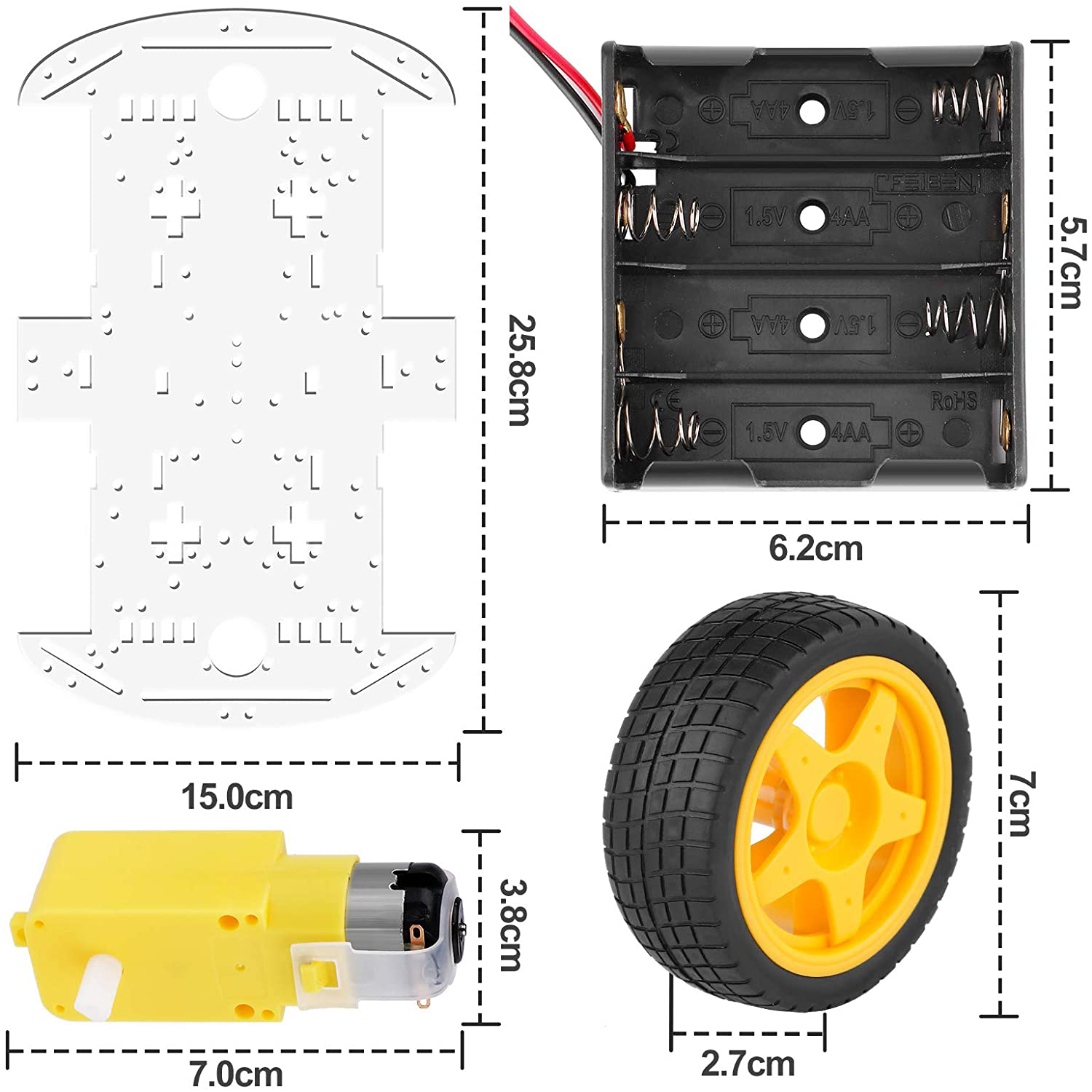 DIY Robotik Auto Smart Chassis Kit mit Speed Encoder 4W 2-Layer für Arduino, RPi - Zum Vergrößern klicken