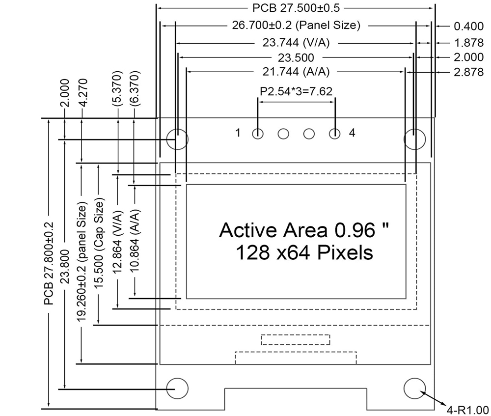 Adeept 0,96 Zoll OLED-Modul 128 x 64 SSD1306 I2C Serielles selbstleuchtendes Display (4x) - Zum Vergrößern klicken