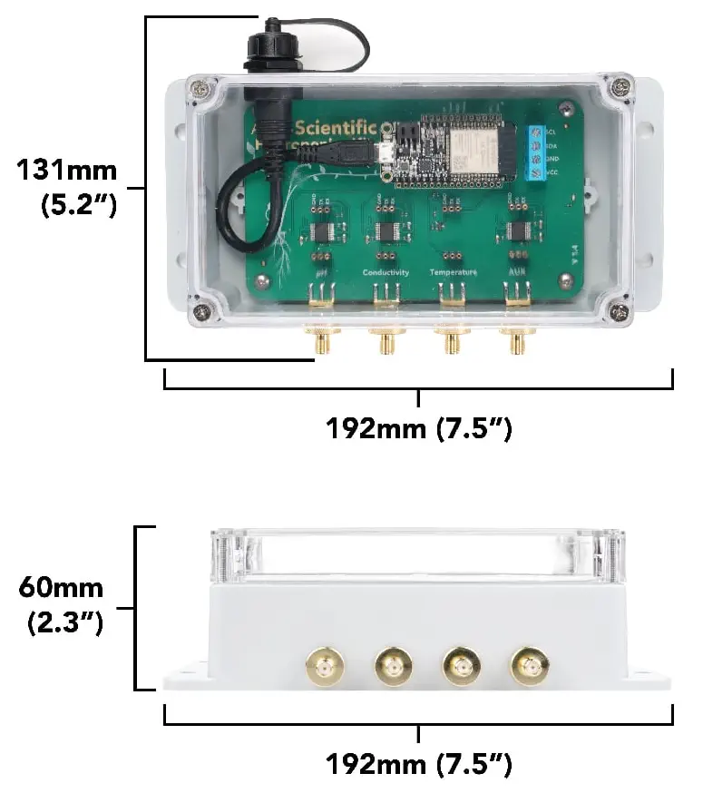 Kit Hidropónico Wi-Fi Descubierto con Dimensiones - Dimensiones