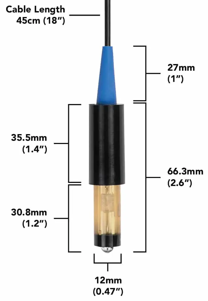 Mini Lab Grade ORP Probe with Dimensions - Dimensions