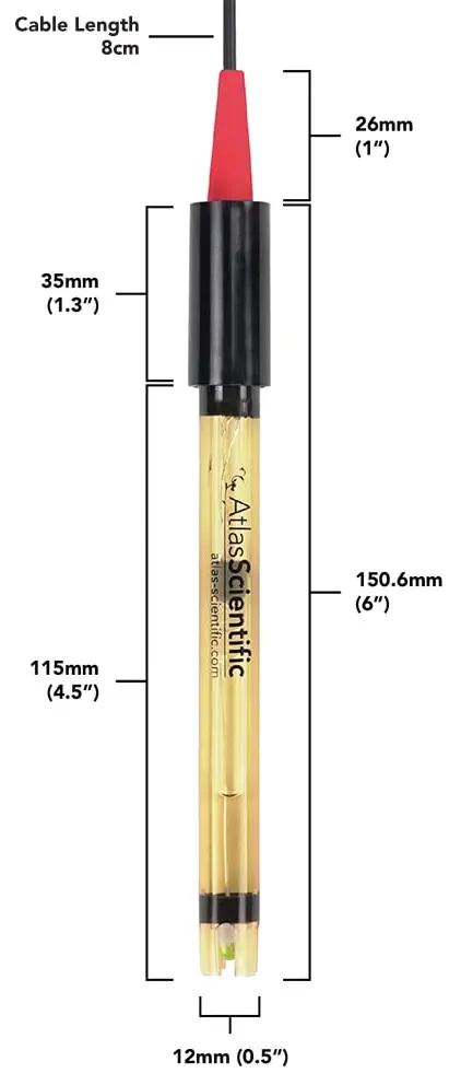 Lab Grade pH Probe - 8cm Cable - Dimensions