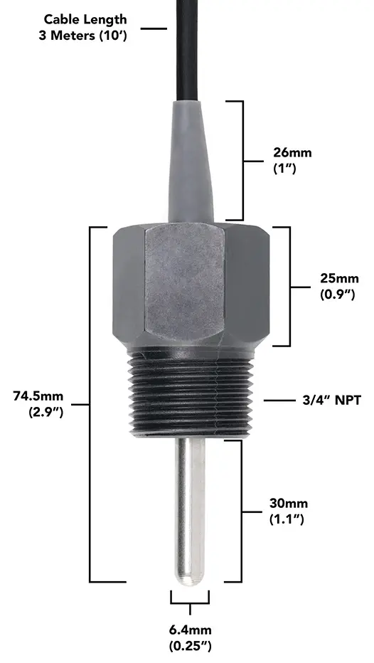 Industrial PT-1000 Temperature Probe - Dimensions