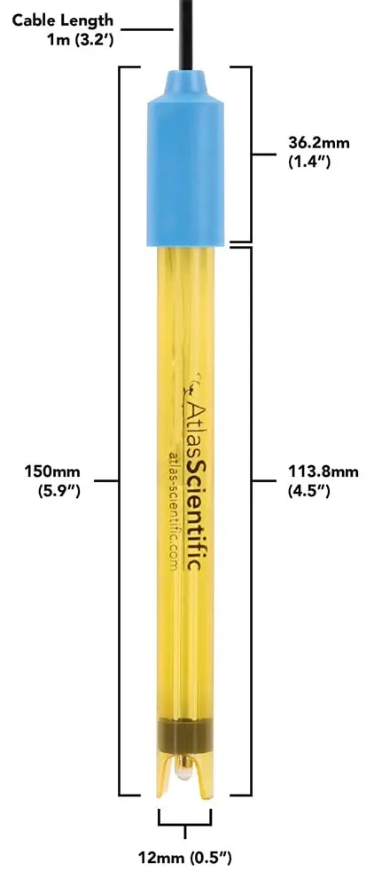 Lab Grade Gold ORP Probe ENV-40-ORP-G - Dimensions